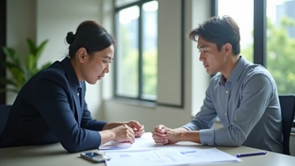 Executive coaching session with professional mentor and participant reviewing strategic plan, modern office environment, detailed goal tracking documents