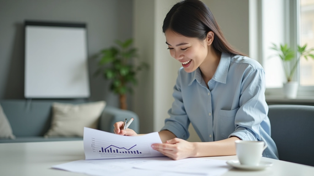 Person at desk with positive tracking results visible, showing steady progress over weeks