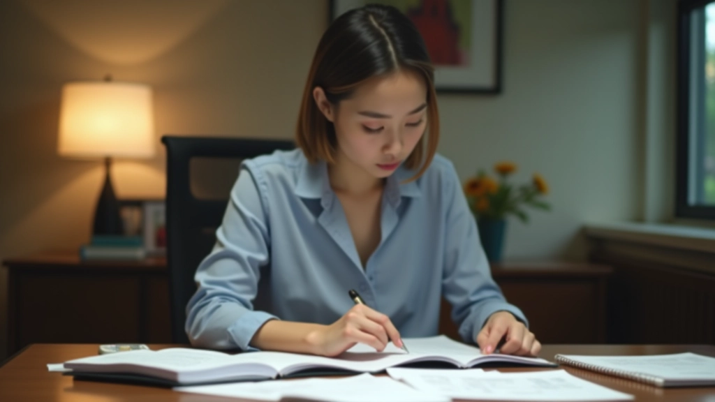 Professional studying goal-setting materials with focus and determination in organized workspace