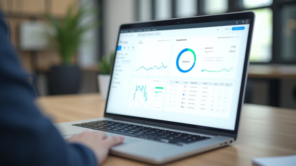 Detailed success tracking dashboard showing achievement metrics, milestone progress, and goal completion data visualizations on laptop screen